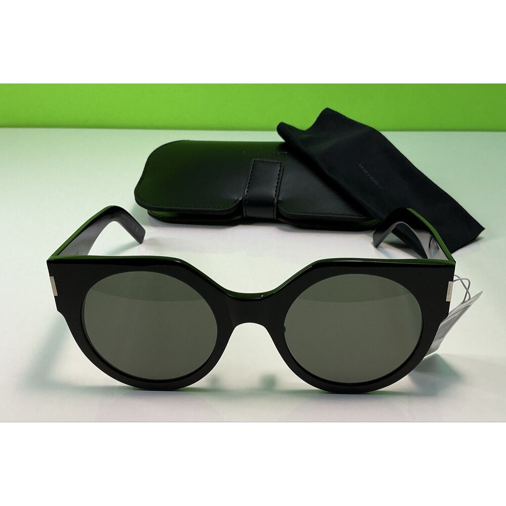 $520 Saint Laurent YSL Black 52mm Round Sunglasses Women's Shades New